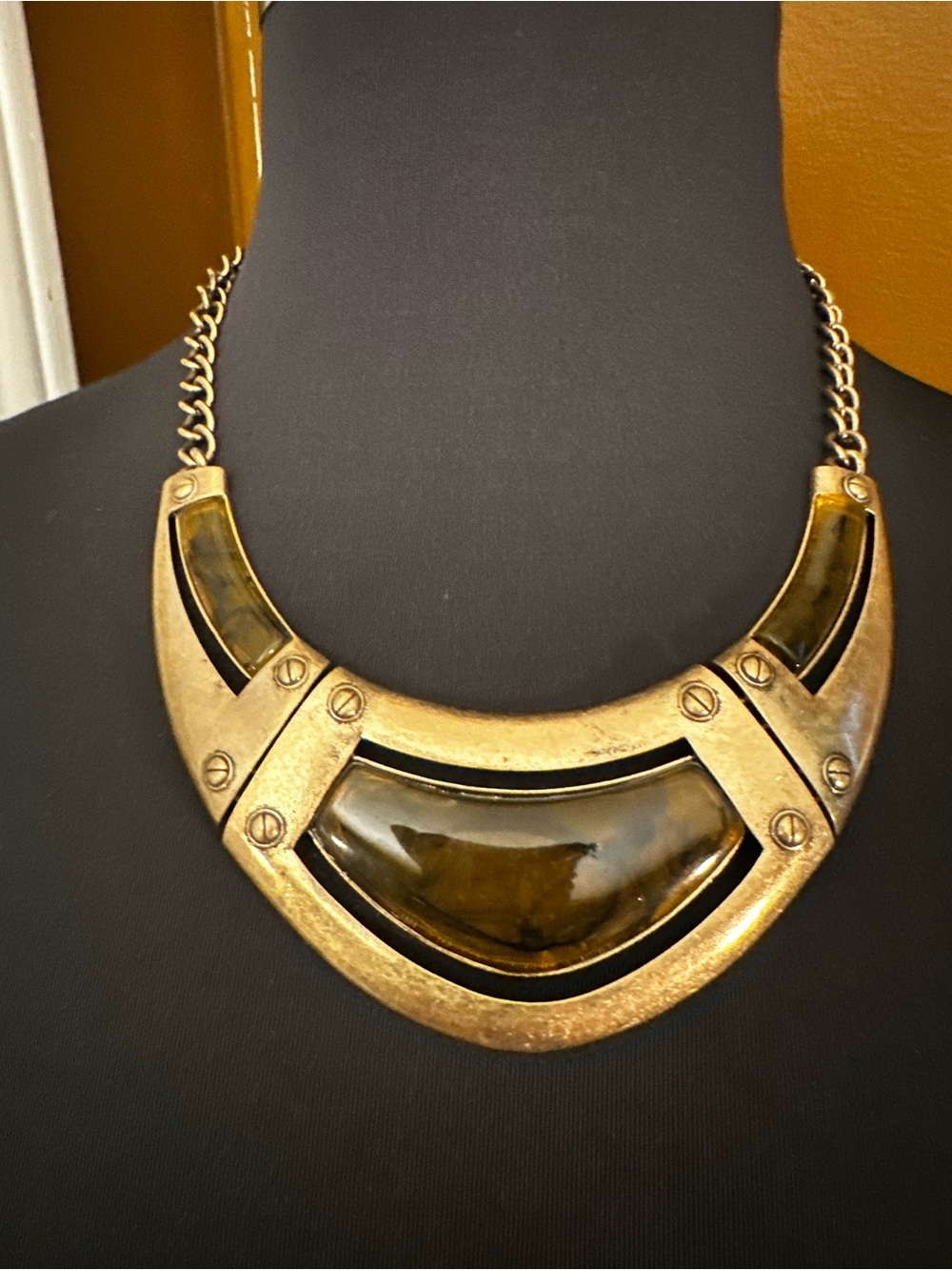 Gold-Tone Statement Collar Necklace in Resin